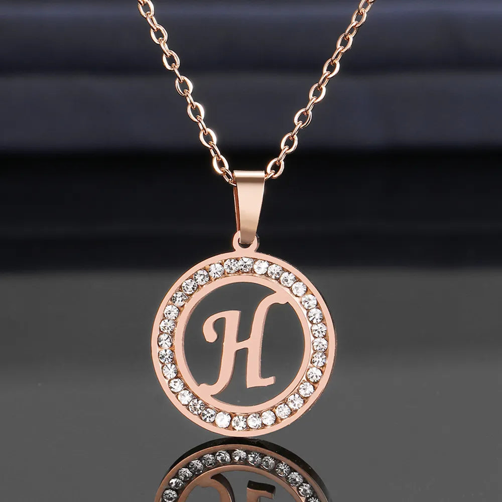 18K Gold/Rose Plated and 925 Silver Crystal Rhinestone Initials Letter Shiny Necklaces