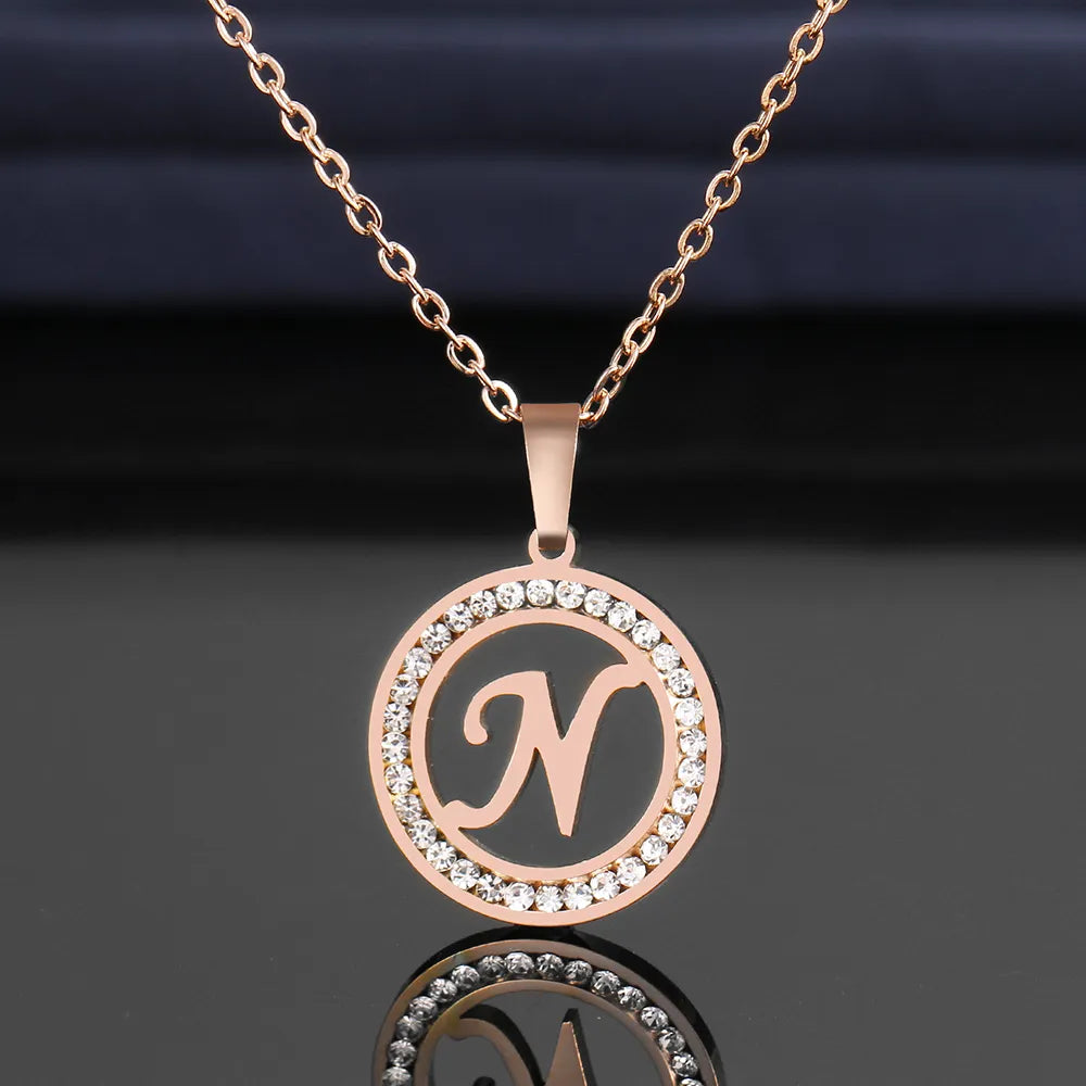 18K Gold/Rose Plated and 925 Silver Crystal Rhinestone Initials Letter Shiny Necklaces