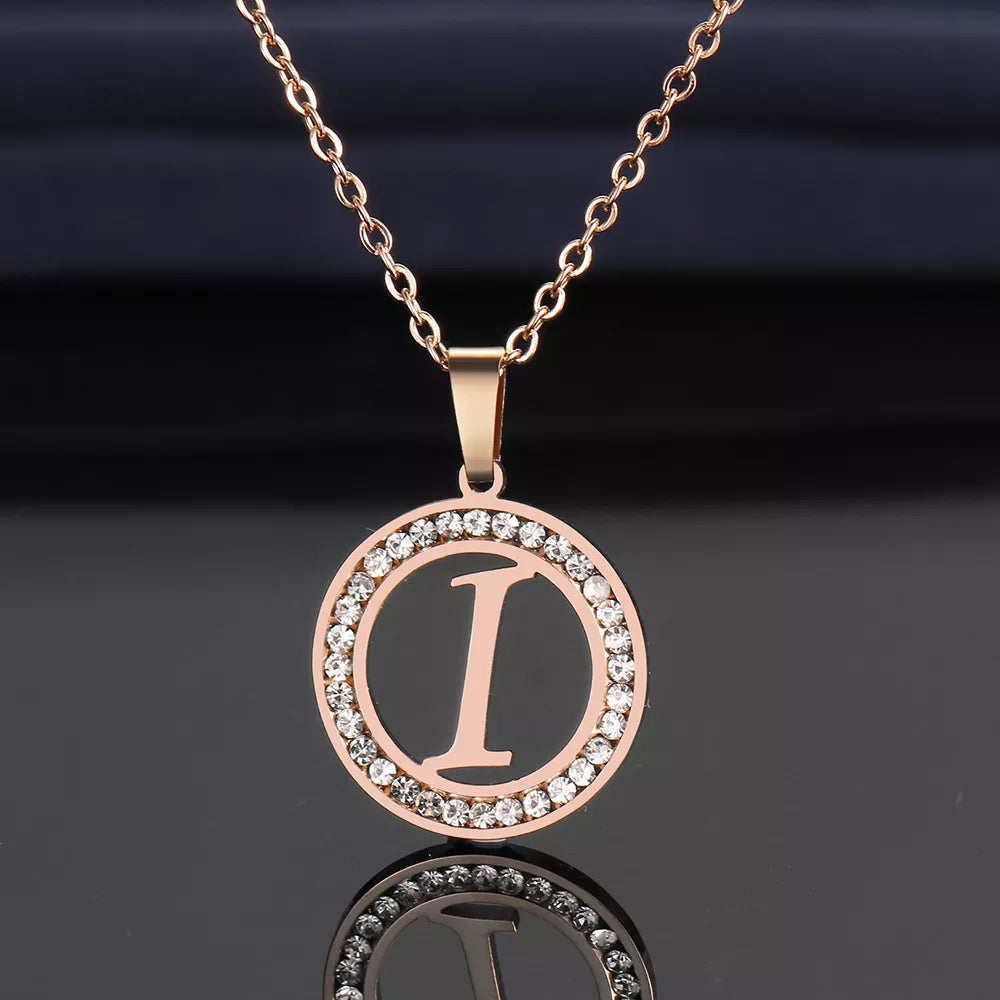 18K Gold/Rose Plated and 925 Silver Crystal Rhinestone Initials Letter Shiny Necklaces