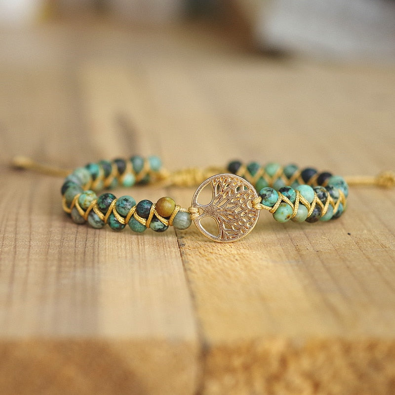 Hand-Woven Natural Stone Tree of Life Bracelet