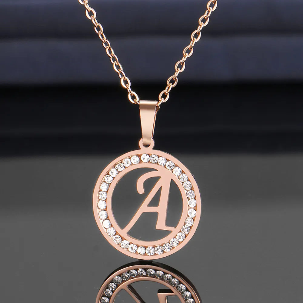 18K Gold/Rose Plated and 925 Silver Crystal Rhinestone Initials Letter Shiny Necklaces