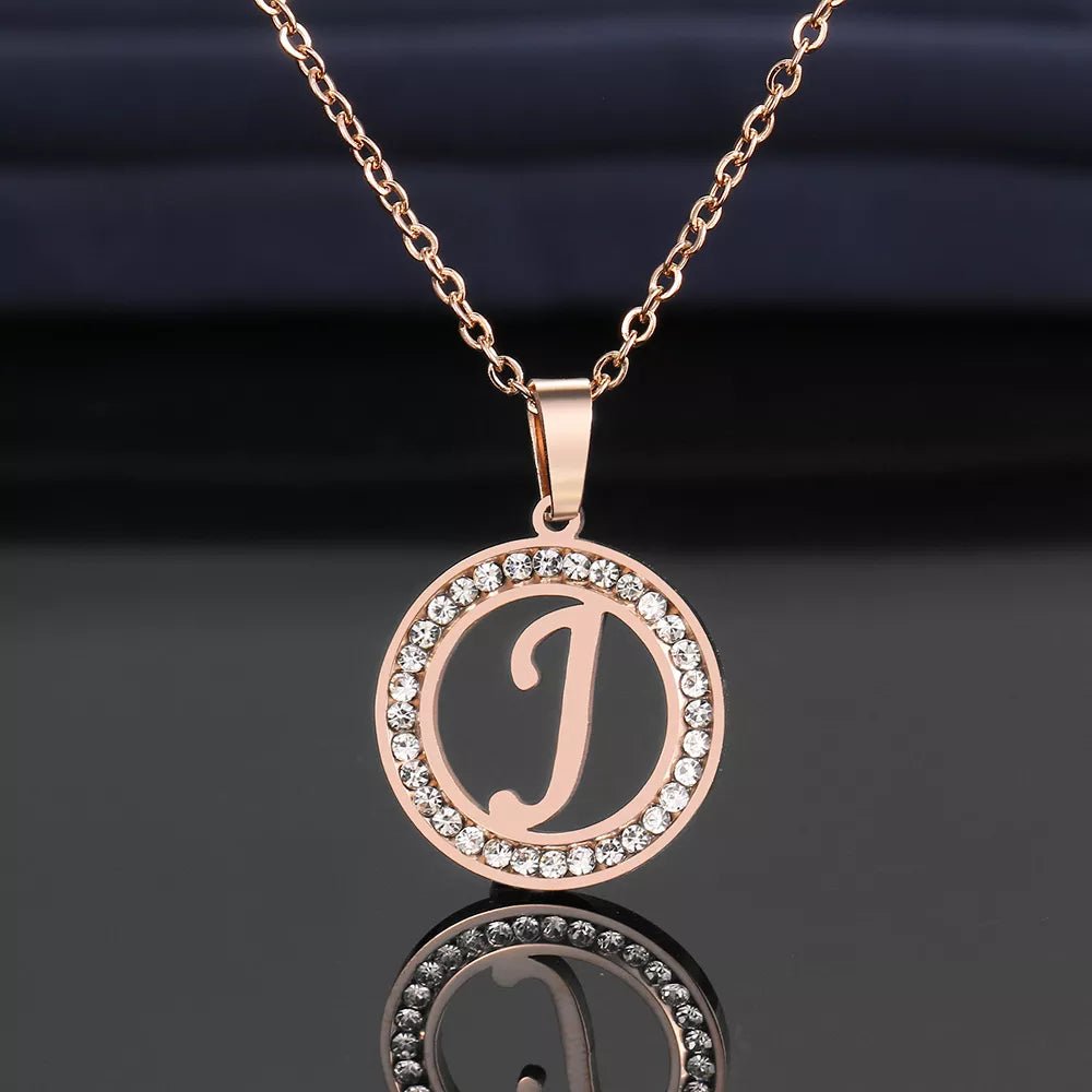 18K Gold/Rose Plated and 925 Silver Crystal Rhinestone Initials Letter Shiny Necklaces