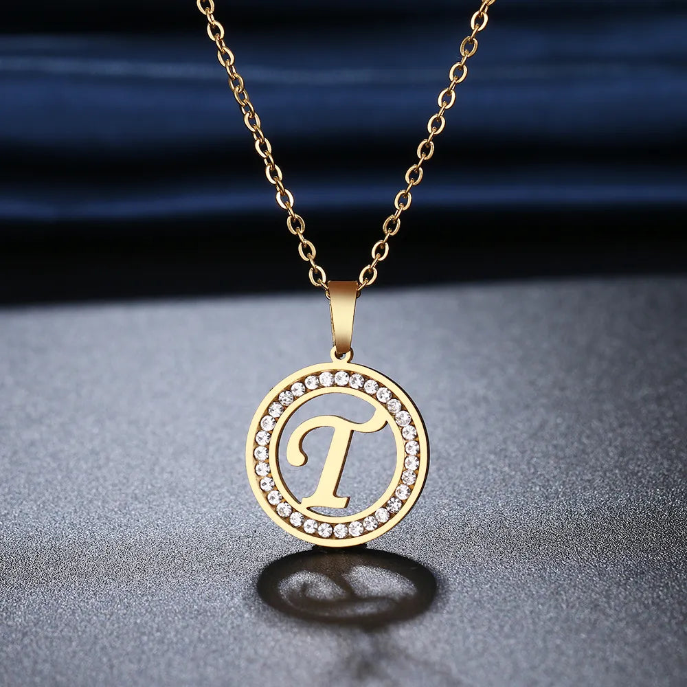 18K Gold/Rose Plated and 925 Silver Crystal Rhinestone Initials Letter Shiny Necklaces