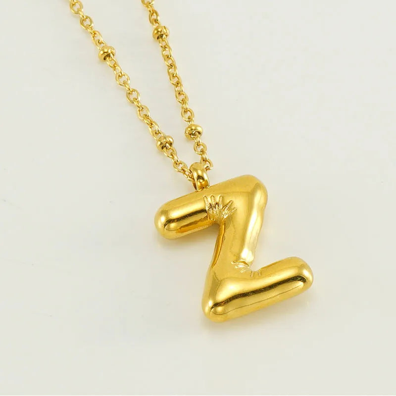 18K Gold Plated Lightweight Balloon Bubble Initial letter Original Necklace