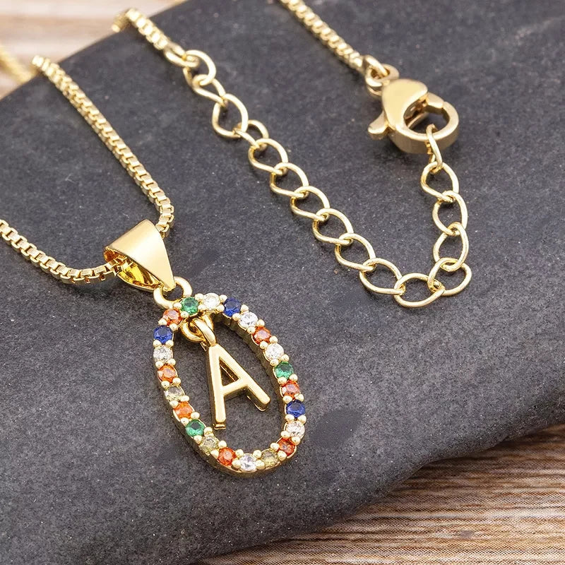 Initial Letter Necklace with Coloured Stones in 18K Gold Plating