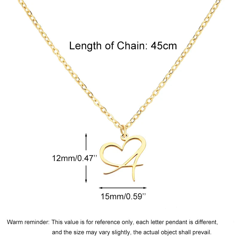 18K Gold Plated Heart Initial Letter Necklace