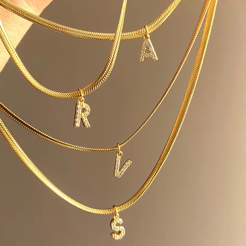 18K Gold Plated Small Shiny Initials Necklace with FREE Snake Chain Included