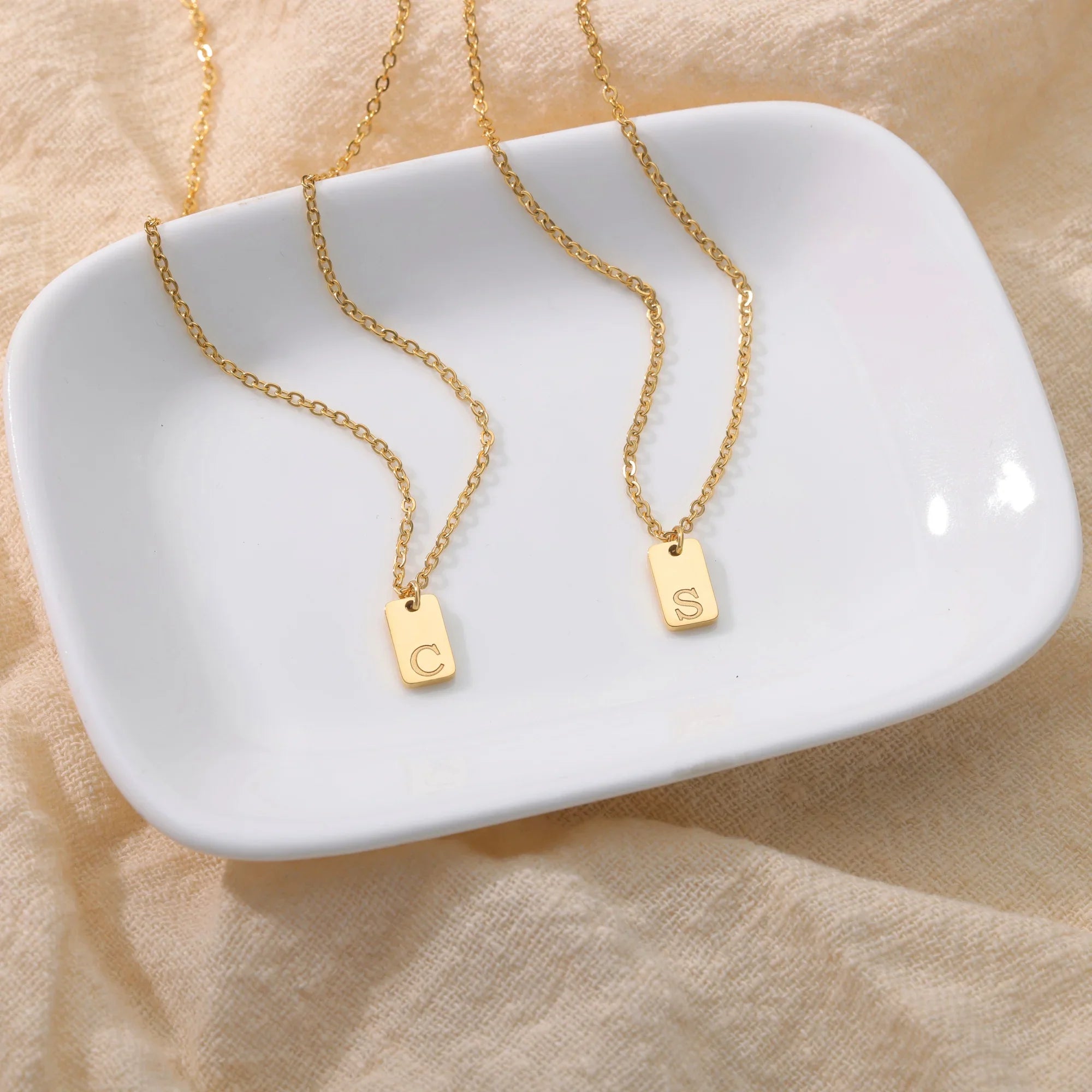 18K Gold Plated Tiny Square Initial Letter Necklace