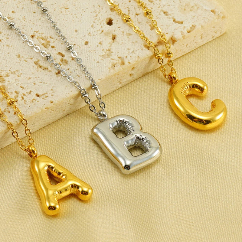 18K Gold Plated Lightweight Balloon Bubble Initial letter Original Necklace