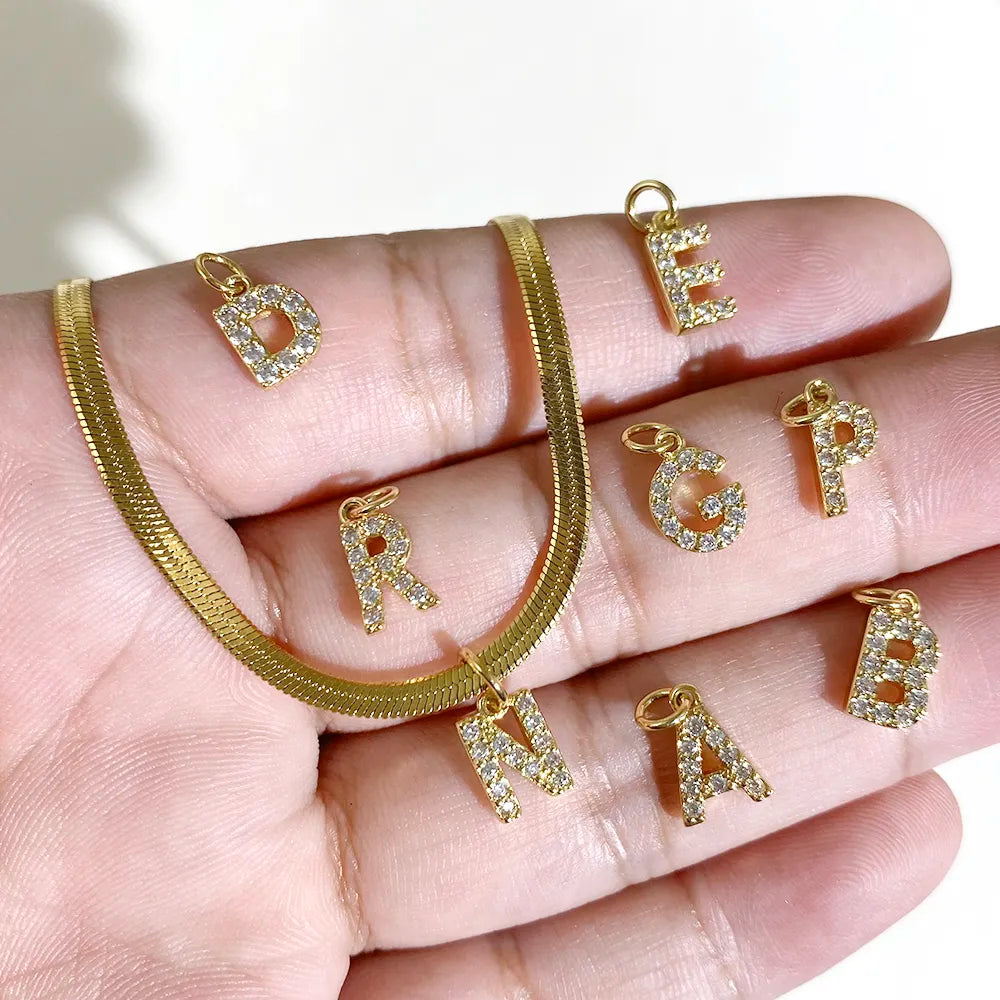 18K Gold Plated Small Shiny Initials Necklace with FREE Snake Chain Included