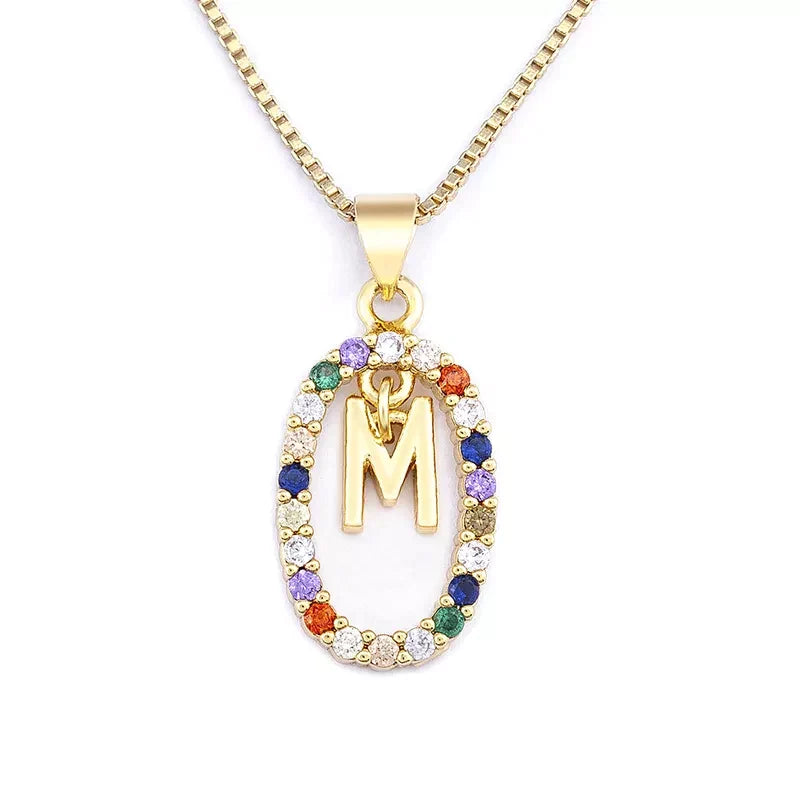 Initial Letter Necklace with Coloured Stones in 18K Gold Plating