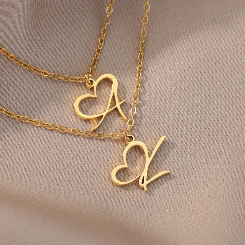 18K Gold Plated Heart Initial Letter Necklace