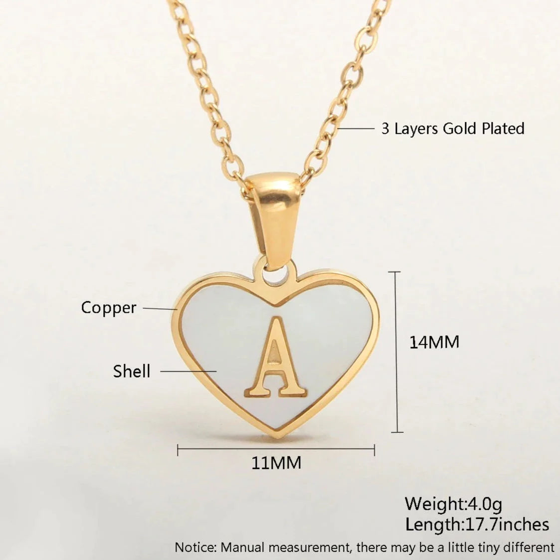 18K Gold Plated Loving White Heart Initial Necklace