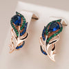 18K Rose Gold Handmade Peacock Feather Earrings with Sapphires